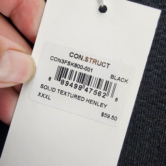 Construct Shirt Mens XXXL Black Long Sleeve Jersey Knit Textured Henley *NWT* - Picture 2 of 10